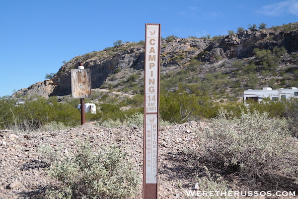 BLM camping Tucson AZ sign