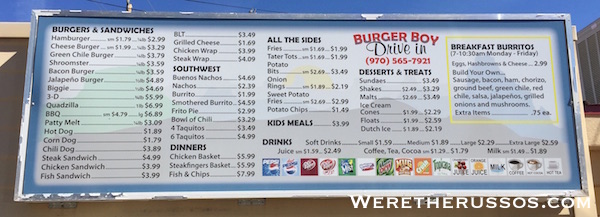 Burger Boy Drive In Menu Cortez CO