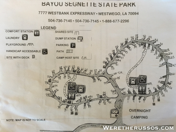 Bayou Segnette State Park Campground map