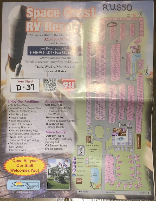 Space Coast RV Resort Map