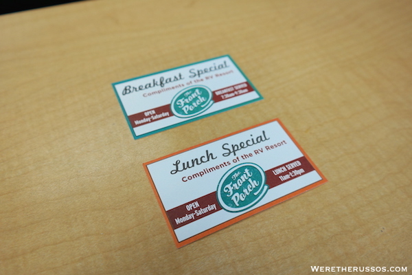 Lazy Days RV Resort meal tickets