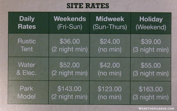 Pine Country RV Resort rates