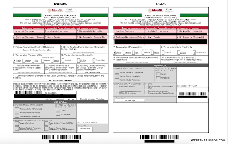 Mexican Tourist Card FMM